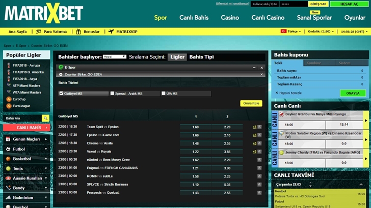 matrixbet bahis sitesi espor bahisleri ekranı